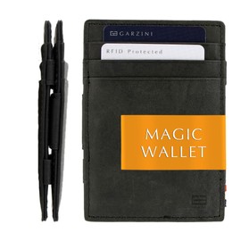 GARZINI Magic Wallet, RFID Wallet for Men Made of Genuine Leather for 10 Cards, Mini Wallet as a Gift for Men, Brushed Black