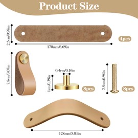 FINEASY Pack of 4 Leather Handles for Furniture, Cabinet Handles, Furniture Handles, Handles for Kitchen Cabinets, Leather Wardrobe Handles with Screws for Kitchen Cabinets, Wardrobe, Door and Home