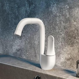 NDZZQBPGO Basin Faucet Bathroom Hot Cold White and Gray Mixer Crane Deck Single Lever Rotation Spout Tap Mixer Brass White(White 1)
