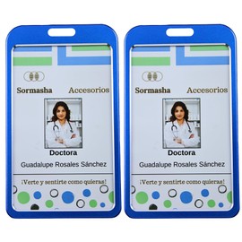 Sormasha Porta Gafete, Aleación de Aluminio Vertical Doble Vista, 2 Micas Acrílicas Removibles. Mod. SOAL-9273, Azul. 2 Piezas