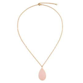 BaubleStar Natural Crystal Healing Birth Stone Pendants Teardrop Rose Quartz Pendant Necklace Gold Fashion Jewelry for Women