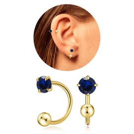 VDKIDKT Tiny 3mm Birthstone Earrings for Women Teen Girls Small Huggie Half Hoop Earrings Tiny Cartilage Hypoallergenic Stud Screw Earrings (Gold, 9.Sep-Sapphire)
