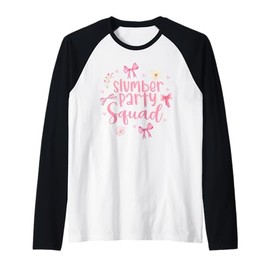 Slumber Party Squad Sleepover Pajama Coquette Pink Bow Raglan Baseball Tee