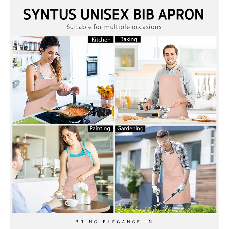 Syntus 2 Pack 100% Cotton Adjustable Bib Apron with 2
