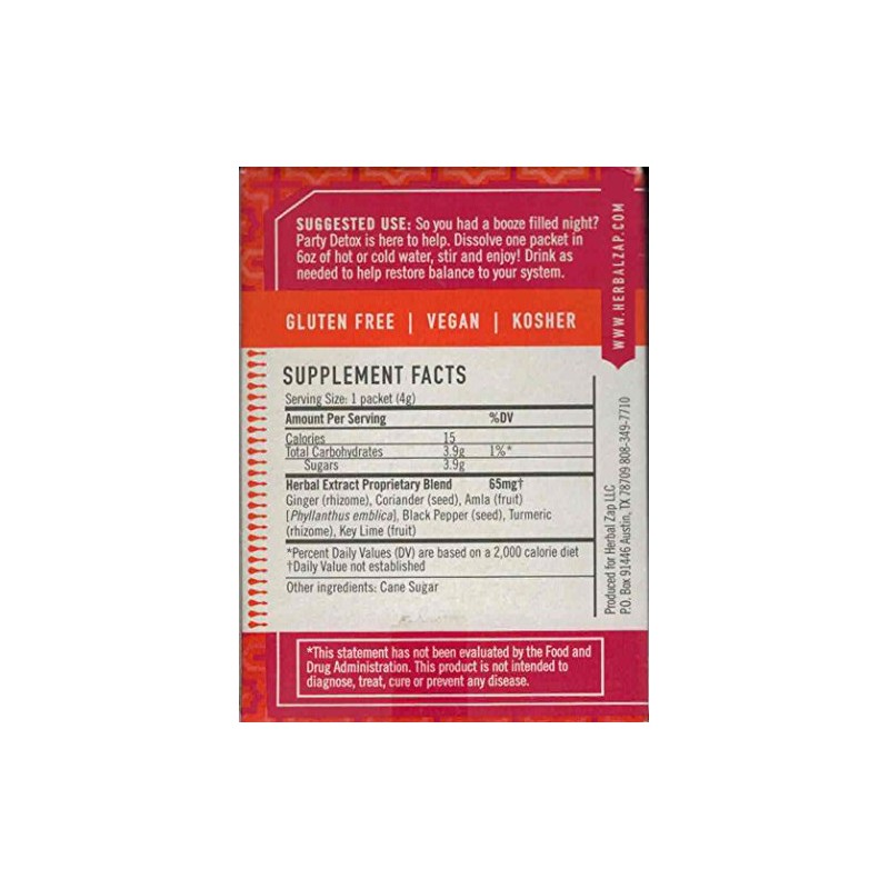 Herbal Zap Party Detox Ayurvedic Herbal Supplement 1 Box of