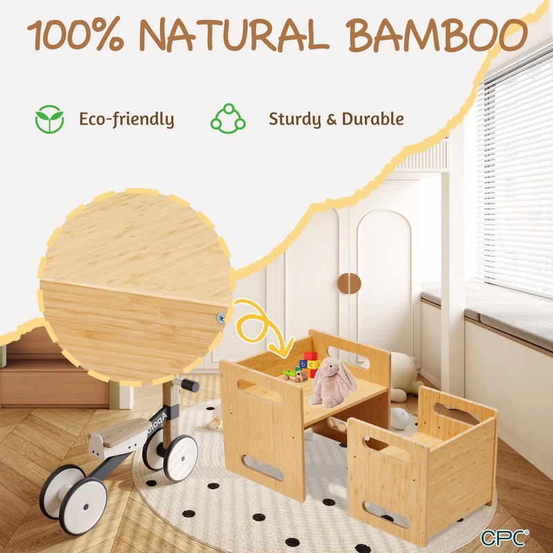 HOMMOW Montessori Table and Chair Set,Bamboo Wood Weaning Table and