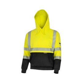 Oberon FR Arc Rated Hi Vis Hoodie - Flame Resistant Reflective Tape - Class 3 - 14 Cal - Heavyweight Cotton Fleece With Hood - Yellow, Black
