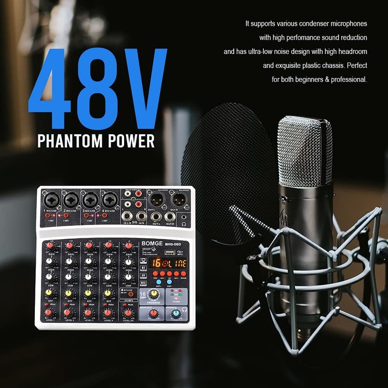 BOMGE 6 Channel Audio Sound Mixer - Professional Digital DJ