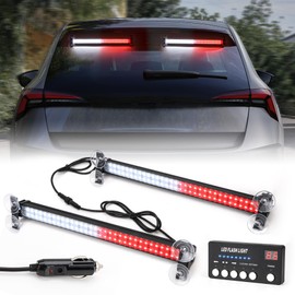 ROUTEKING 2PCS 17 inch LED Traffic Advisor Light Bar with Digital Display Controller, 29 Modes Emergency Strobe Light Bar, Front/Rear Windshield Visor Warning Lights for Vehicles, Trucks (Red/White)