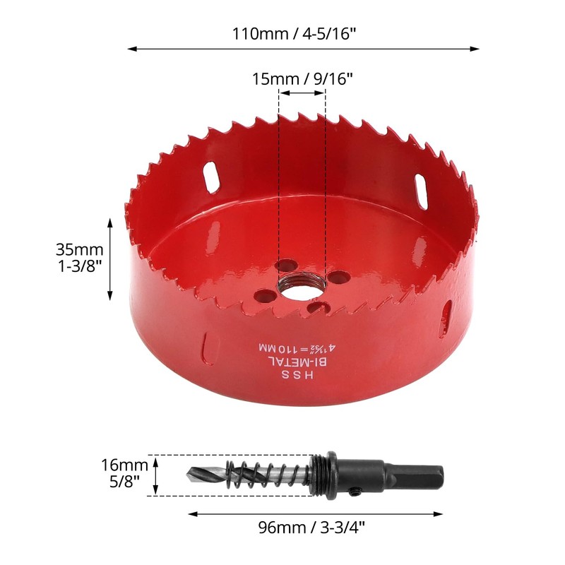 QWORK® 110 mm Hole saw, M42 HSS hole saw bit,