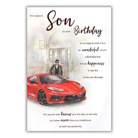 Son Birthday Card - Special Son - 'You Mean More Than You Could Know' - Red Sports Car Contemporary Design - Made in the UK