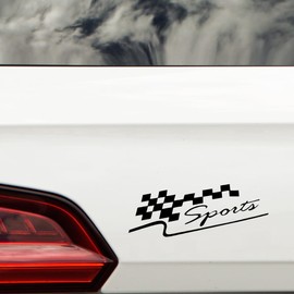 Chequered Flag Sports Racing Car Waterproof Decal - Long Lasting - UV Resistant - Cars, Vans, Trucks, Motorhomes (Black, 18cm x 7cm)