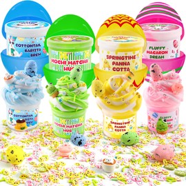 Easter Basket Stuffers Essentials - 4 Pack Prefilled Slime Eggs with Charms & Toys Inside for Kids Teens Girls Boys, Non-Toxic & Child Safe Easter Egg Hunt Gifts