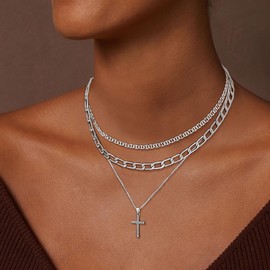Nancomy Layered Gold Cross Necklaces for Women, Stack Stackable 14K Silver Plated Cubic Zirconia Pendant Necklace Set Dainty Choker Layering Necklaces for Women Faith Jewelry Religious Gift