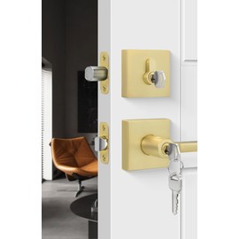 goldenwarm Gold Exterior Door Lock Set with Deadbolt, Zinc Alloy Keyed Alike Entry Door Locksets with Deadbolt, Heavy Duty Brushed Gold Exterior Door Handle(1 Pack)