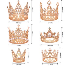 SisBroo - Decoración para tartas de corona dorada, 6 piezas para tartas de feliz cumpleaños, decoraciones para tartas de corona de princesa, mini coronas para arreglos florales, cumpleaños, boda, fiesta y decoración de baby shower (oro rosado, 6)