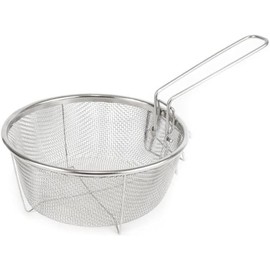 Space Home - Deep Fryer Basket with Folding Handle and Pan Hook - Round Fryer Basket - Stainless Steel - 19.5 cm