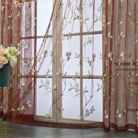 pureaqu Floral Embroidered Sheer Window Curtains for Living Room 84 Inches Length Country Rustic Voile Sheer Window Tulle for Girls Bedroom/Sliding Glass Door Rod Pocket 1 Panel W39 x L84 Inch