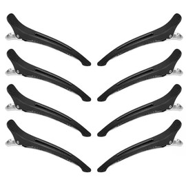 Hair Clips, Hair Clips, Beauty Industry, Anti-Slip Rubber Included, Set of 8, Approx. 4.5 inches (11.5 cm), Black