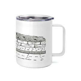 Ambesonne Geology 10 Oz Steel Mug, Rock Formation Theme Greyscale Illustration Sketchy Style Pattern of Earth, Vacuum Insulated Leak-resistant Cup for Outdoor Hiking and Picnics, Grey and White