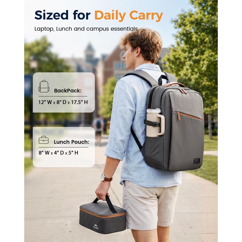 MATEIN Classic College Laptop Work Backpack with Lunchbox & Ice