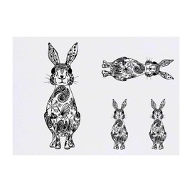 4 x 'Patterned Hare' Temporary Tattoos - Water Resistant, Skin-Safe, Non-Toxic Transfers, Mixed Sizes (TO00049165)