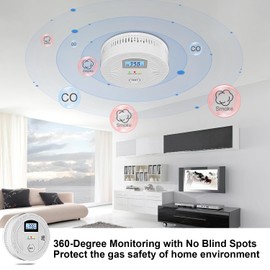 5 Pack Combination Photoelectric Smoke and Carbon Monoxide Alarm Detector with LCD Display; Battery-Operated Smoke Carbon Monoxide Alarm