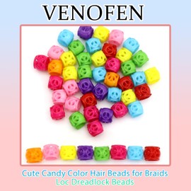 VENOFEN 50PCS Hair Beads for Braids Colorful Braids Beads for Hair Cute Acrylic Beads Loc Dreadlock Beads for Kids Girls Hollow Beads Bulk for DIY Jewelry Making Hair Accessories for Women