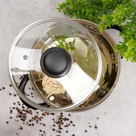 Vilde Glass lid with stainless steel ring for pot and pan, diameter (18 cm), 12, 14, 16, 18, 20, 22, 24, 26, 28, 30, 32 cm, 200 °C heat-resistant glass, pan lid, universal lid
