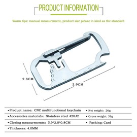Portable CNC Key Fob with Leak Proof Key / Bottle Opener / Hexagon Socket and Ruler Function for Car / Outdoor