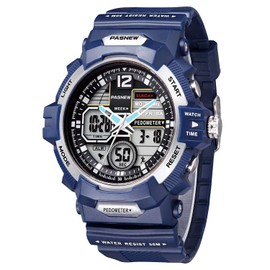 PASNEW Kids Digital Analog Watch Pedometer Stopwatch Multi Function 50M Waterproof Sport Watches for Teen Boy Girls Dark Blue