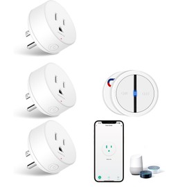 WiFi Smart Outlet 3Plugs with 1 Remote,GreenCycle 1PK Portable Remote Control Outlet Plug with Magnetic Base Remote,Compatible with Tuya/Smart Life Alexa and Google Home,10A/1500W,TUV FCC List(2.4G)