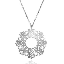 namana Large Mandala Pendant Necklace for Women. Brushed Finish Sacred Geometry Necklaces for Women. Silver Long Necklaces for Women