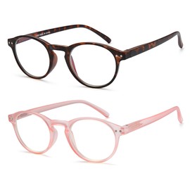 EYEURL 2 Pack Small Reading Glasses for Women Round Frame Men Neck Hanging Blue Light Blocking Glasses With Spring Hinges Round Eyeglasses Anti Glare UV Computer Readers Glasses,1.25