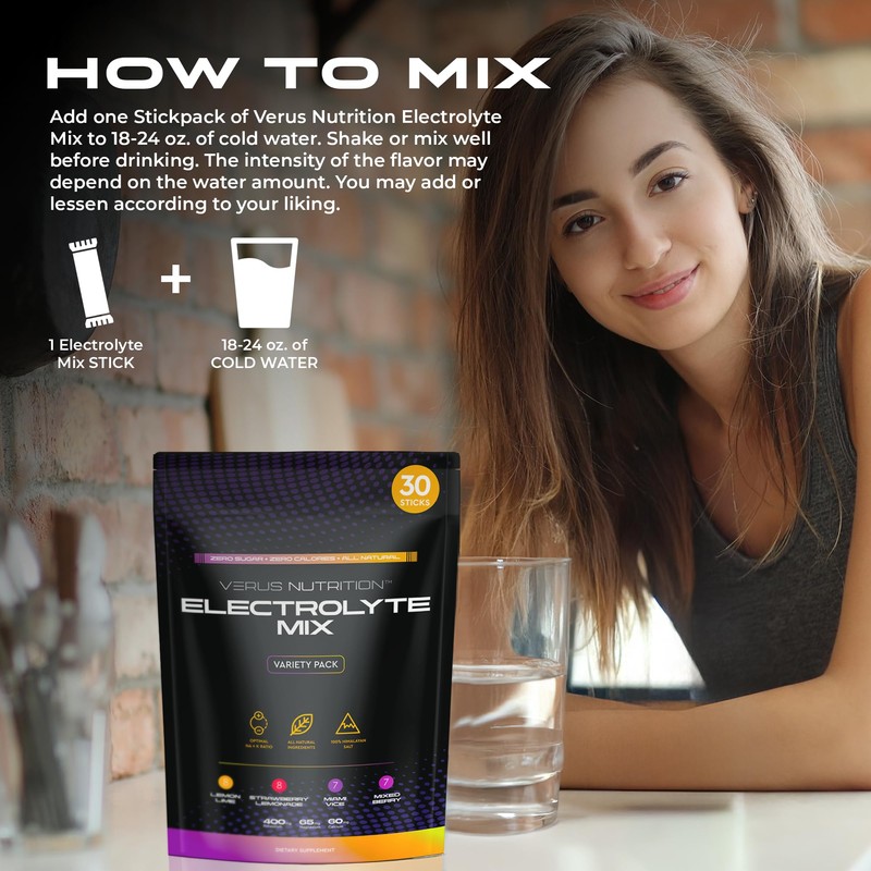 VERUS NUTRITION Electrolytes Hydration Sticks No Sugar - Zero Calorie