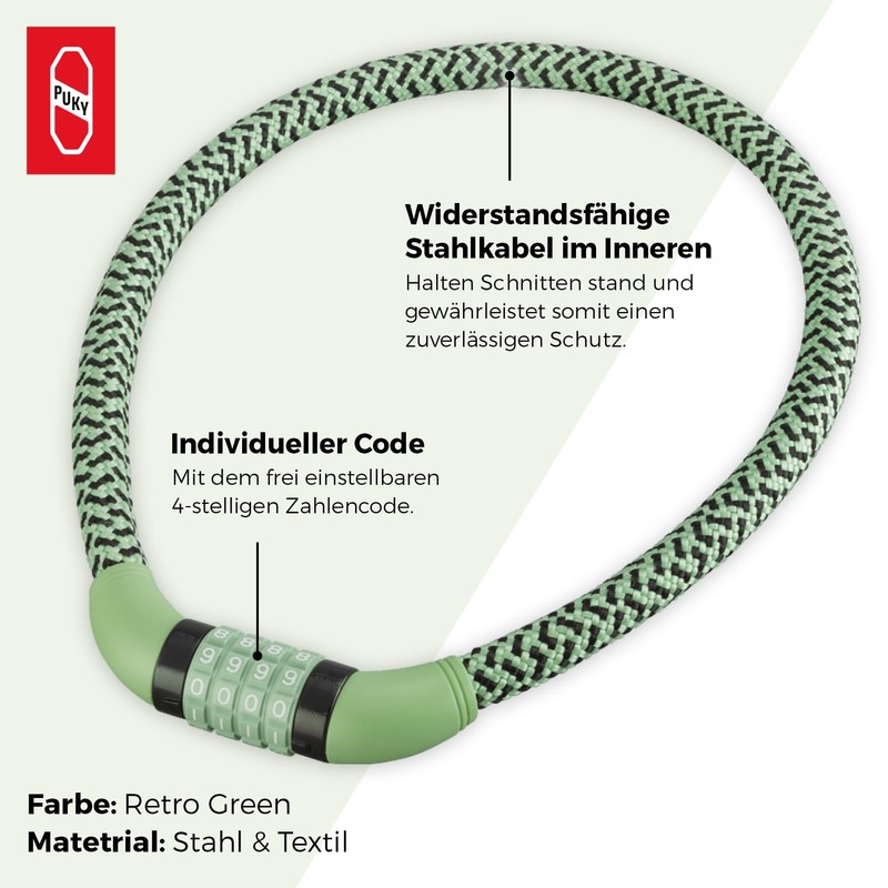 PUKY Lockstar Cable Lock Retro Green Flexible 70 cm Steel