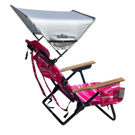 EASYGO PRODUCTS Backpack Beach Chair with Shade - Positions and Cup Holder Pouch on Side Padded Pillow Storage Bag on Back Lightweight Rustproof Aluminum Black Frame Pink