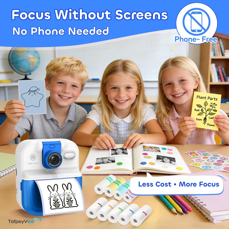 Kids Instant Print Camera with App & Bluetooth, Mini Printer