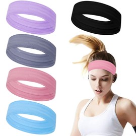 5PCS Wide Sport Headbands Non Slip Sweatband Workout Headband with Silicone Elastic Fitness Headband Soft Exercise Hairbands Gym Athletic Head Band for Women Men
