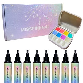 YJMyujimi Semi Translucent Gel Rainbow Set 8 colours 5g each in Black Tube gel polish DIY at home nail art drawing 7bright colour and 1 sparkling gel Small case with 12 divisions Fine packaging Gift