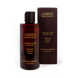 AMBER DUSCHGEL ELIXIR mit Bernstein Peeling, Aloe Extrakt, Panthenol und Spirulina 250ml; Erfrischend & vitalisierend für alle Hauttypen