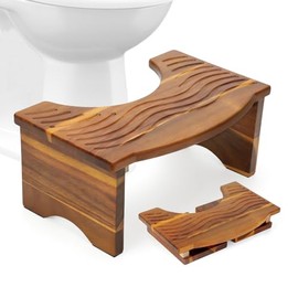 Foldable Toilet Stool, Acacia Wood Poop Stool for Potty Training,7 Inch Toilet Stool Squat for Adult,Poop Stool,No Assembly Required,Improve Bathroom Posture and Comfort (Acacia)