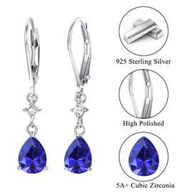 Adramata Women's Earrings Silver 925 Hanging Shiny CZ Drop Earrings Fashionable Blue Earrings with Pendant Earrings Silver 925 Hanging Earrings Silver Earrings Gifts for Women, Sterling Silver