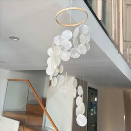 Wind Chimes for Outside Handmade White Capiz Shells Seashell Sea Glass Arts Windchime Beach Coastal Outdoor Crafts Garden Decor Gardening for Women Patio Finds