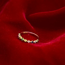 Carissima Gold Women's 9ct Yellow Gold Multi-Colour CZ 9-Stone 3mm Half-Eternity Ring #N