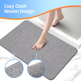 Upgraded Thin Bathroom Rugs, Bath Mat Super Absorbent, Bath Rugs Rubber Backing Non-Slip, Quick Dry Machine Washable, Cozy Cloth Bathroom Mat fit Under Door/Sink/ Bathtub/Floor/Shower 24''x48''-Gray