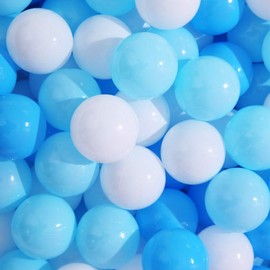 PlayMaty 100 Pieces Colourful Pit Balls Phthalate Free BPA Free Plastic Ocean Balls Crush Proof Stress Balls for Kids Playhouse Pool Ball Pit Accessories 2.16 Inches (Blue-White)