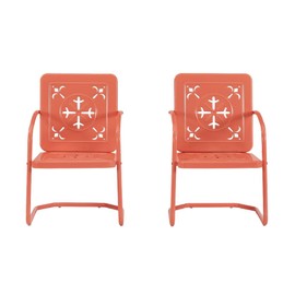 Crosley Furniture Azalea 2-Piece Outdoor Chair Set, Vintage Retro Metal Patio Chairs for Dining, Porch, Deck, Coral Gloss