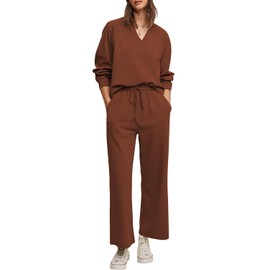 Cakulo Womens Sweatsuits 2 Piece Lounge Sets Fall Outfits Wide Leg Jogger Sweat Pants Loungewear Set Track Suits Brown S