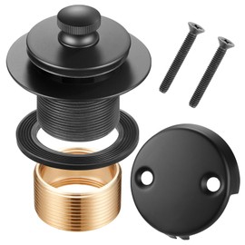 Bathtub Drain Trim Set Tub Drain Stopper Conversion Kit Assembly, Push and Lock Twist Replacement Tub Drain Trim Kit with Two-Hole Overflow Faceplate (Matt Black)